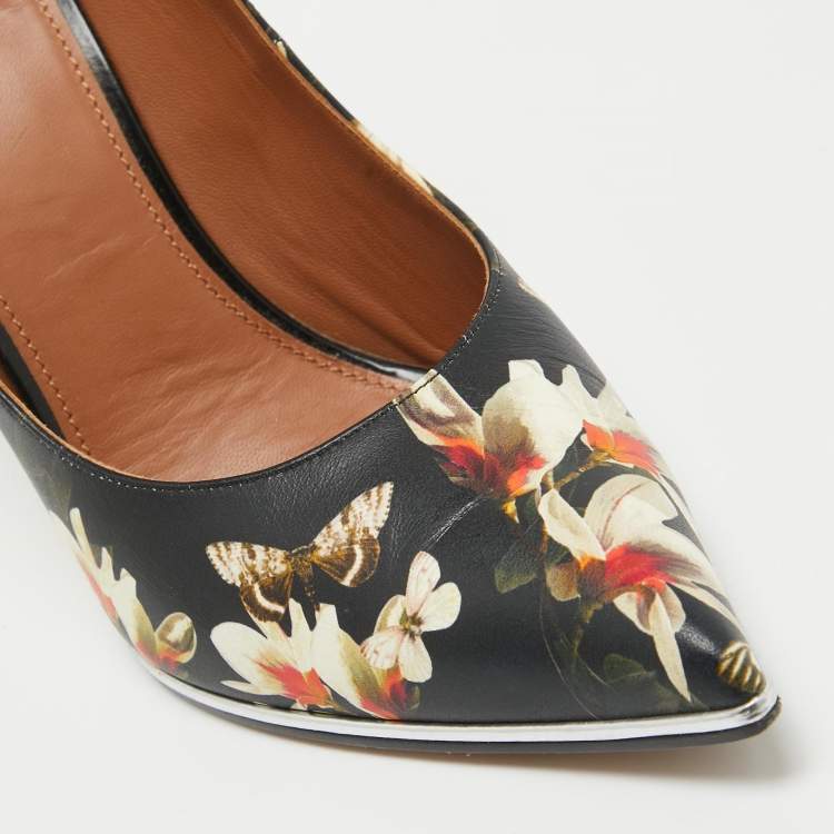 Pre Owned Givenchy Black Floral and Butterfly Print Leather Pointed Toe Pumps Size 41