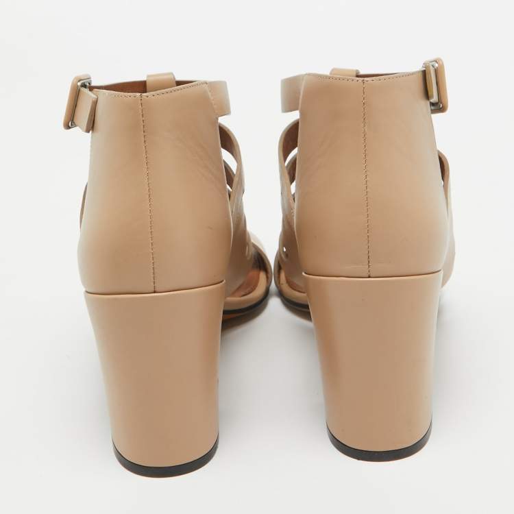 Pre Owned Givenchy Beige Leather Gladiator Block Heel Ankle Strap Sandals Size 38