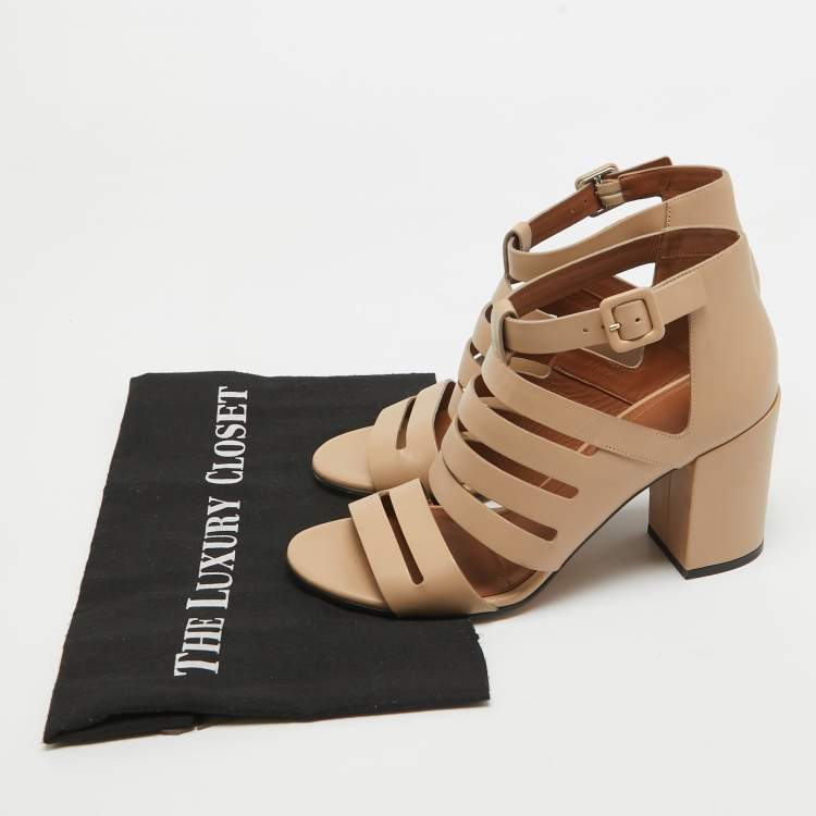 Pre Owned Givenchy Beige Leather Gladiator Block Heel Ankle Strap Sandals Size 38
