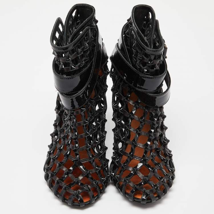 Pre Owned Givenchy Black  Woven Patent Leather Buckle Booties Size 40