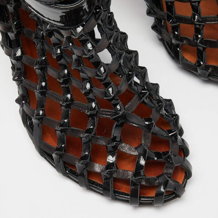 Pre Owned Givenchy Black  Woven Patent Leather Buckle Booties Size 40