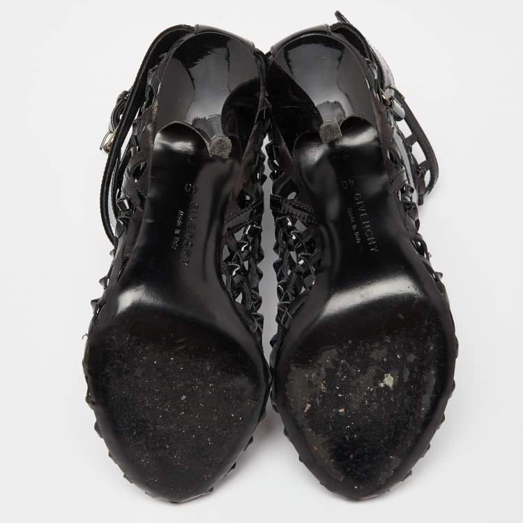 Pre Owned Givenchy Black  Woven Patent Leather Buckle Booties Size 40