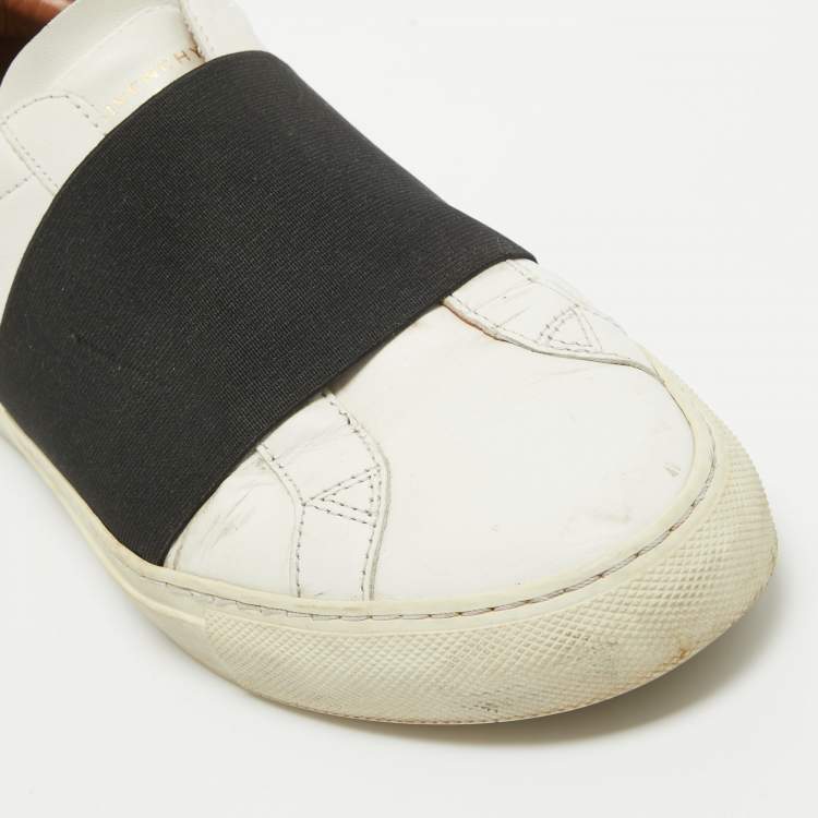 Pre Owned Givenchy White/Black Leather and Elastic Band Urban Street Sneakers Size 39