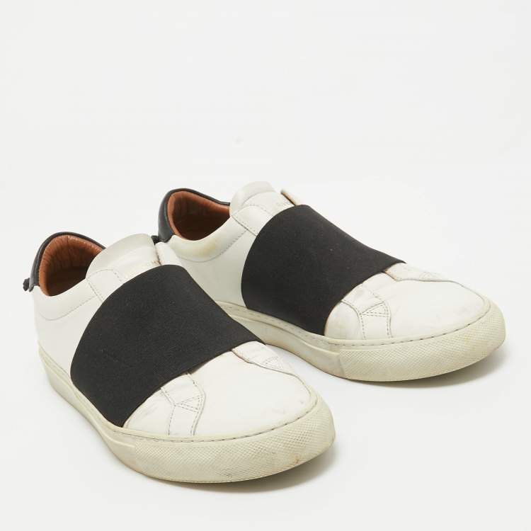 Pre Owned Givenchy White/Black Leather and Elastic Band Urban Street Sneakers Size 39