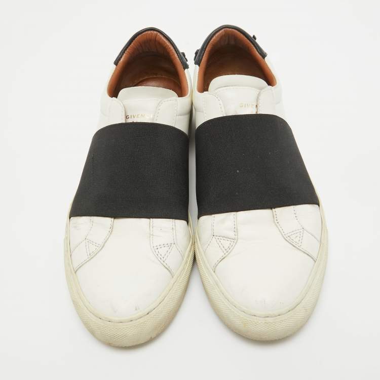 Pre Owned Givenchy White/Black Leather and Elastic Band Urban Street Sneakers Size 39