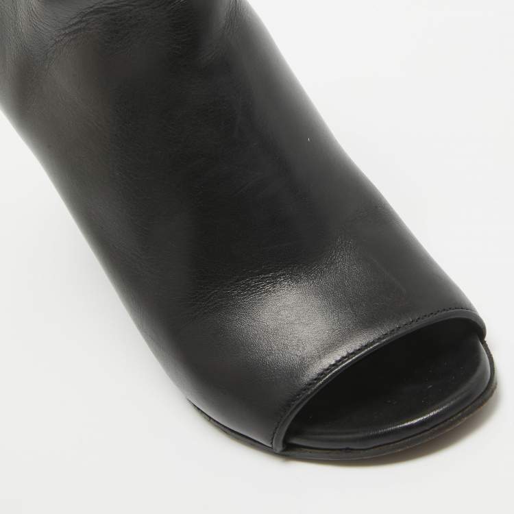 Pre Owned Givenchy Black Leather Shark Lock Open Toe Wedge Sandals Size 36