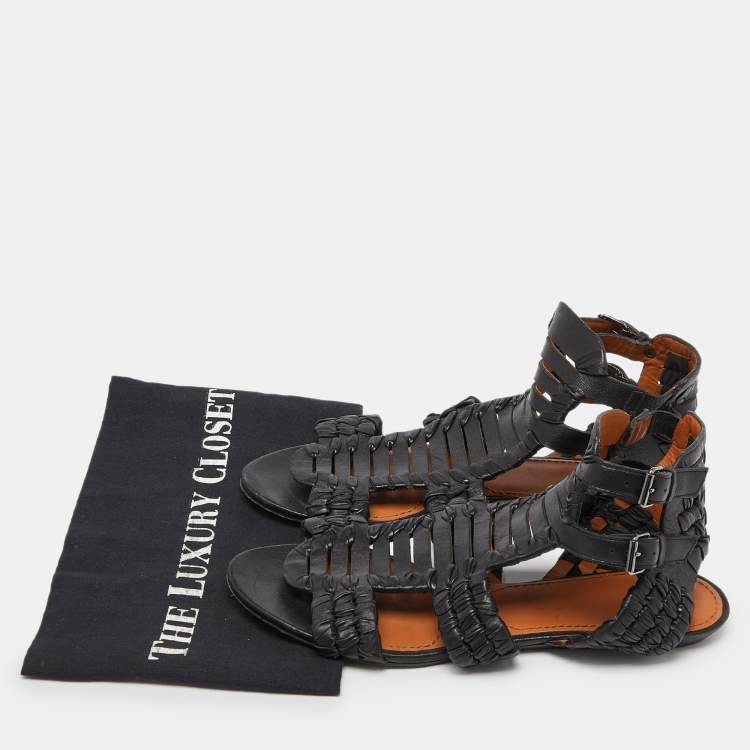 Pre Owned Givenchy Black Woven Leather Gladiator Flat Sandals Size 39