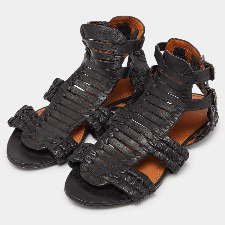 Pre Owned Givenchy Black Woven Leather Gladiator Flat Sandals Size 39