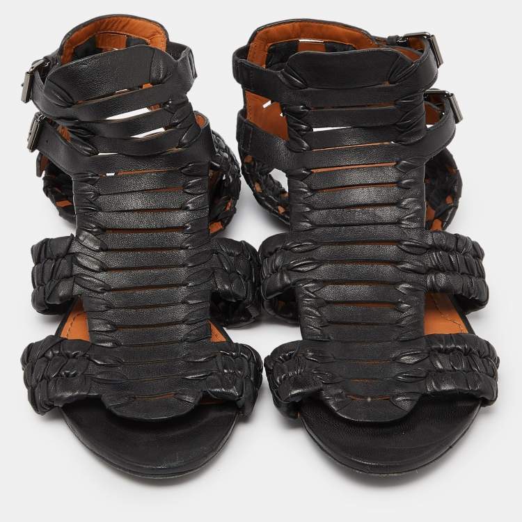 Pre Owned Givenchy Black Woven Leather Gladiator Flat Sandals Size 39