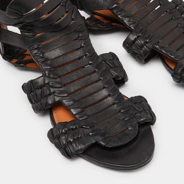 Pre Owned Givenchy Black Woven Leather Gladiator Flat Sandals Size 39