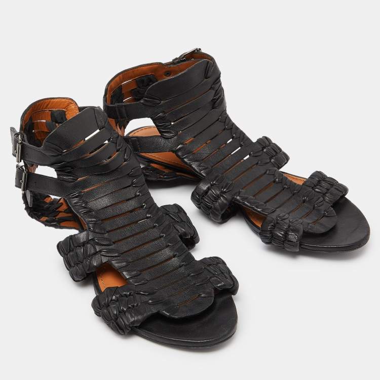 Pre Owned Givenchy Black Woven Leather Gladiator Flat Sandals Size 39