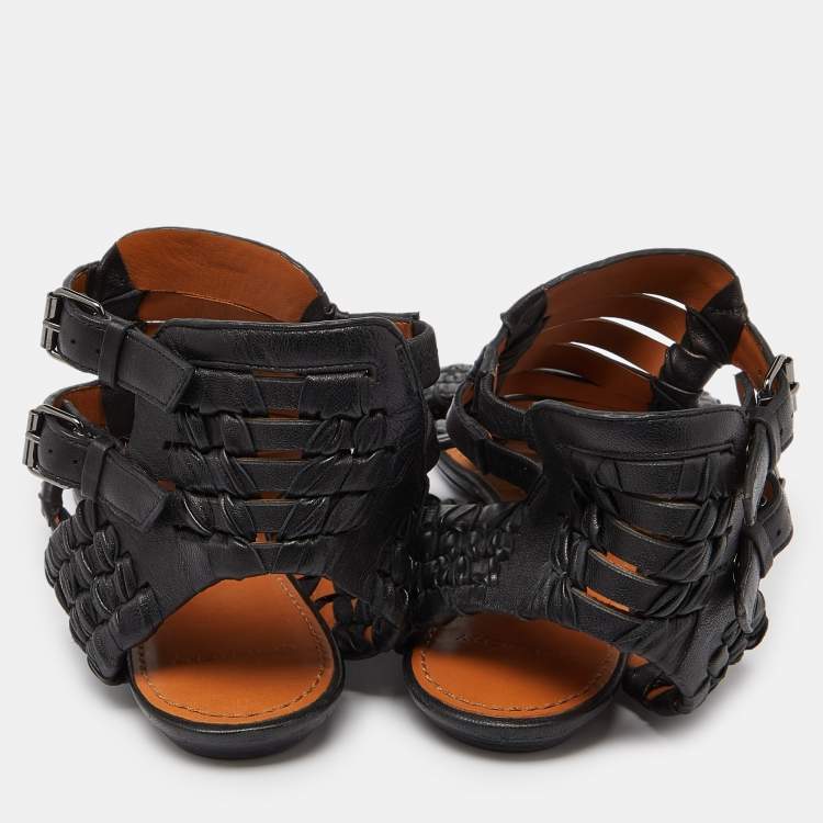 Pre Owned Givenchy Black Woven Leather Gladiator Flat Sandals Size 39
