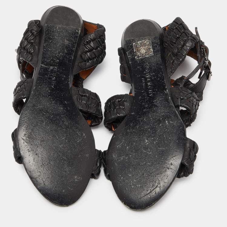 Pre Owned Givenchy Black Woven Leather Gladiator Flat Sandals Size 39