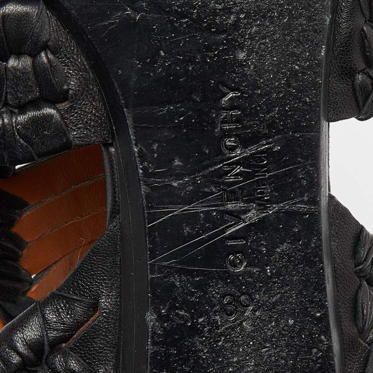 Pre Owned Givenchy Black Woven Leather Gladiator Flat Sandals Size 39