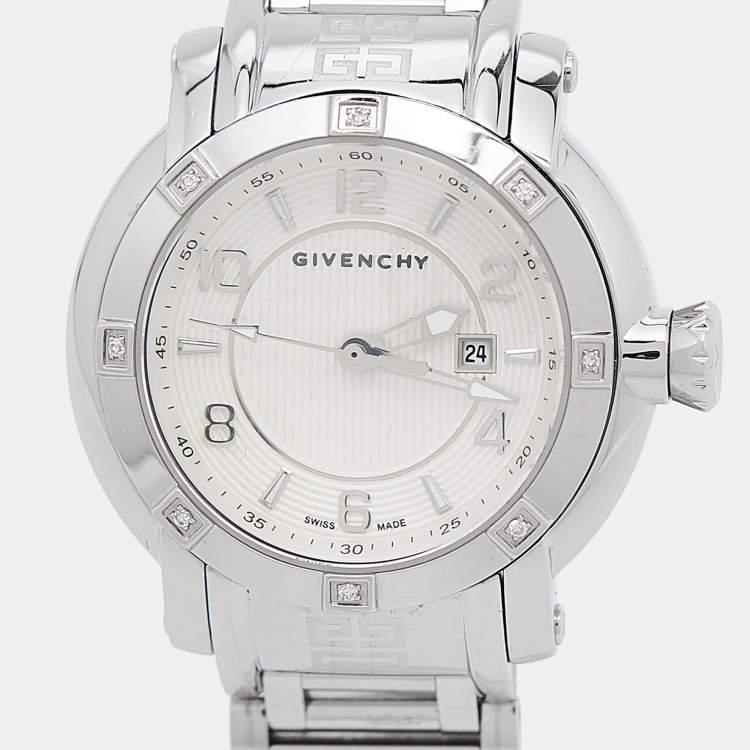 Pre Owned Givenchy White Stainless Steel Diamond GV.5202L Women's Wristwatch 36 mm