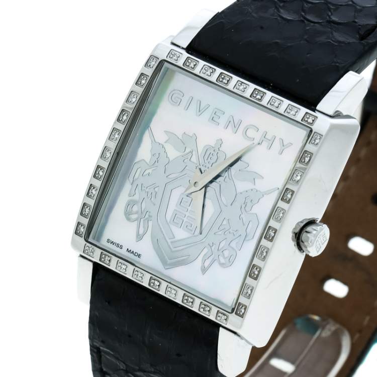 Pre Owned Givenchy Mother of Pearl Stainless Steel Diamonds GV5214L Women's Wristwatch 31 mm