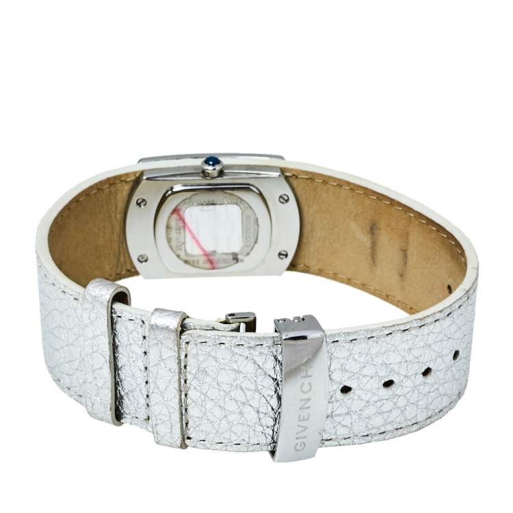 Pre Owned Givenchy White Stainless Steel Silver Leather Expression 2 92438731 Quartz Women's Wristwatch 29 MM