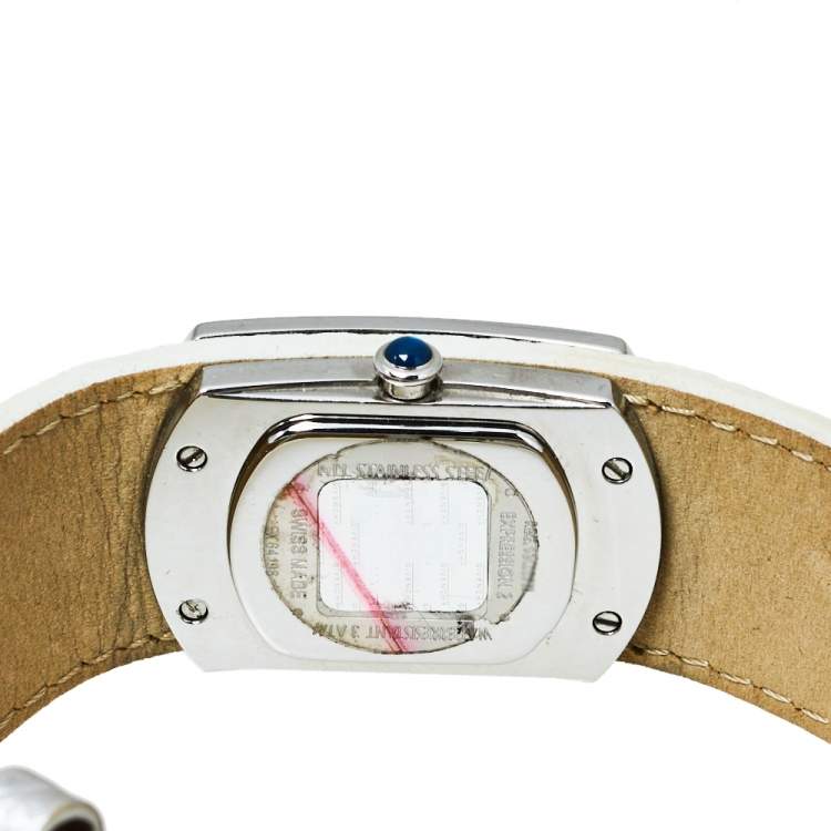 Pre Owned Givenchy White Stainless Steel Silver Leather Expression 2 92438731 Quartz Women's Wristwatch 29 MM