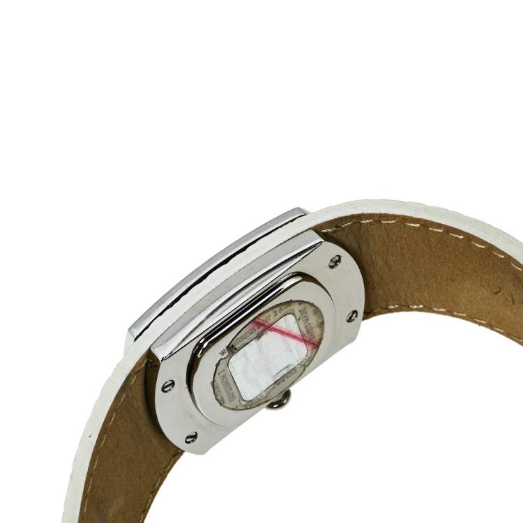 Pre Owned Givenchy White Stainless Steel Silver Leather Expression 2 92438731 Quartz Women's Wristwatch 29 MM