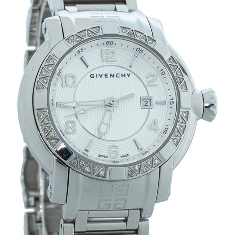 Pre Owned Givenchy Silver Stainless Steel Diamonds GV.5202L Women's Wristwatch 36mm