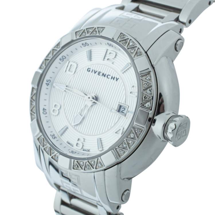 Pre Owned Givenchy Silver Stainless Steel Diamonds GV.5202L Women's Wristwatch 36mm