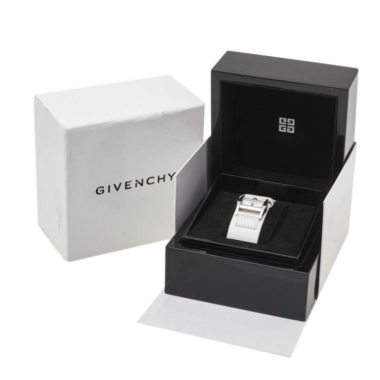 Pre Owned Givenchy White Stainless Steel Leather GV.5201L Quartz Women's Wristwatch 27 mm