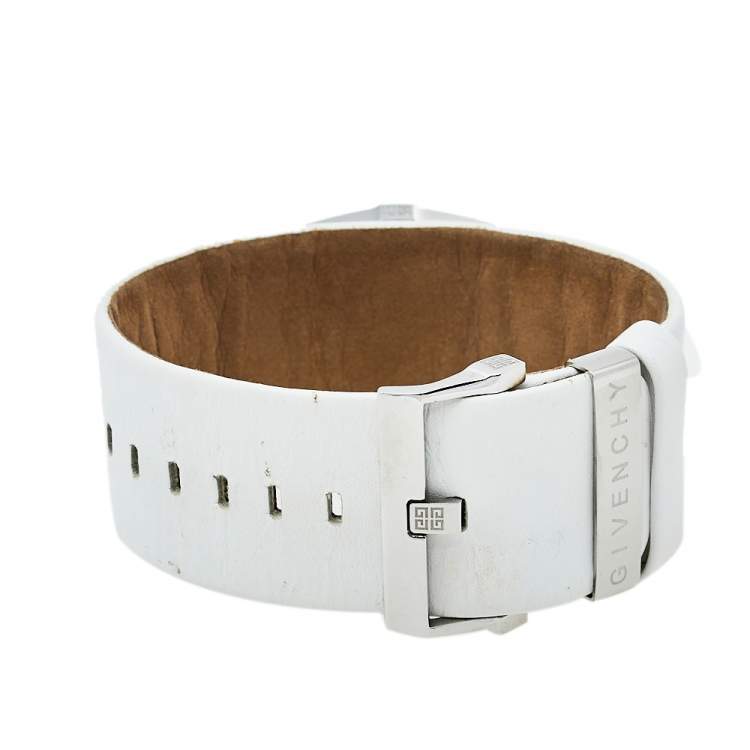Pre Owned Givenchy White Stainless Steel Leather GV.5201L Quartz Women's Wristwatch 27 mm