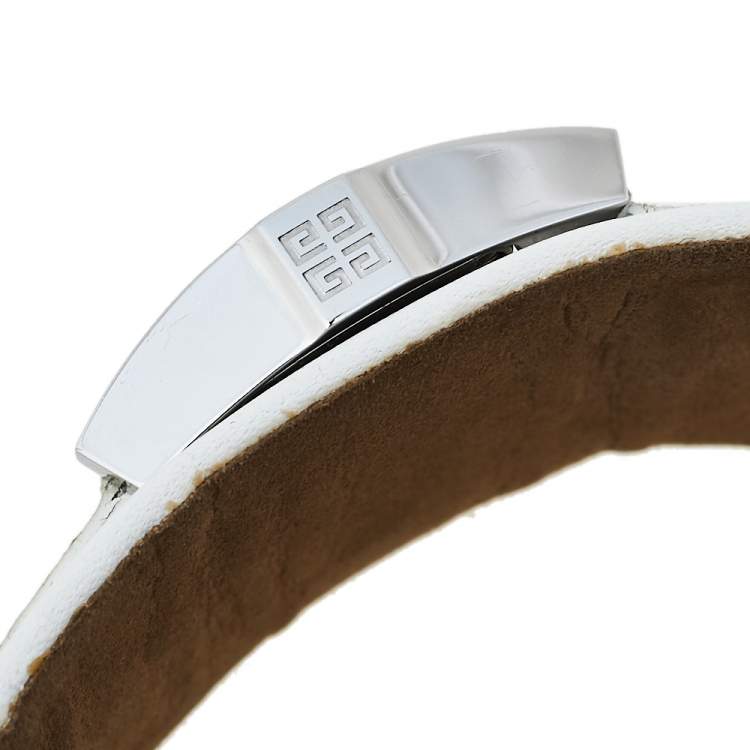 Pre Owned Givenchy White Stainless Steel Leather GV.5201L Quartz Women's Wristwatch 27 mm