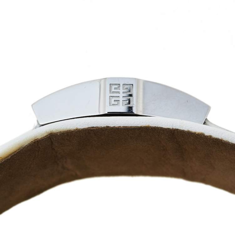 Pre Owned Givenchy White Stainless Steel Leather GV.5201L Quartz Women's Wristwatch 27 mm