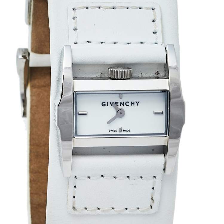 Pre Owned Givenchy White Stainless Steel Leather GV.5201L Quartz Women's Wristwatch 27 mm