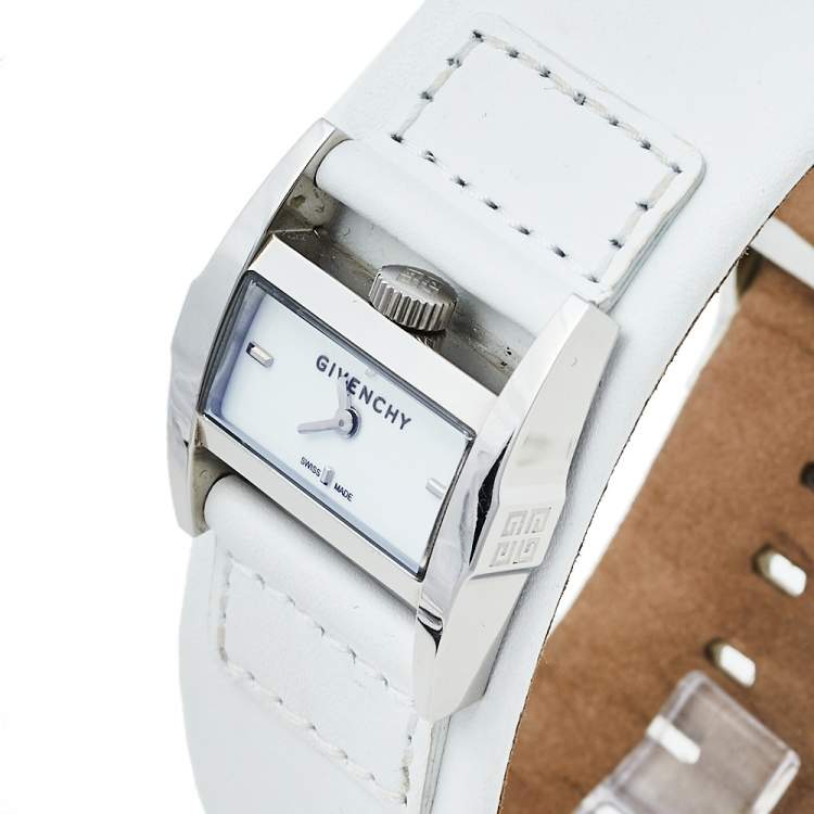 Pre Owned Givenchy White Stainless Steel Leather GV.5201L Quartz Women's Wristwatch 27 mm