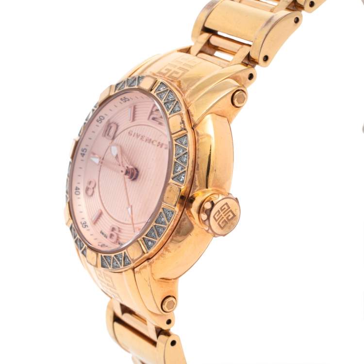 Pre Owned Givenchy Rose Gold Plated Stainless Steel Diamonds GV.5202L Women's Wristwatch 36 mm