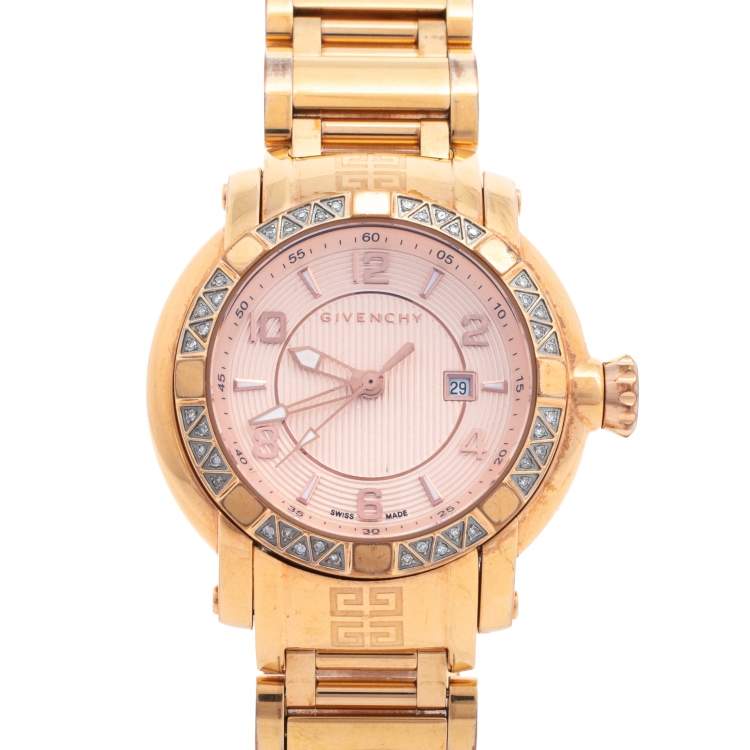 Pre Owned Givenchy Rose Gold Plated Stainless Steel Diamonds GV.5202L Women's Wristwatch 36 mm