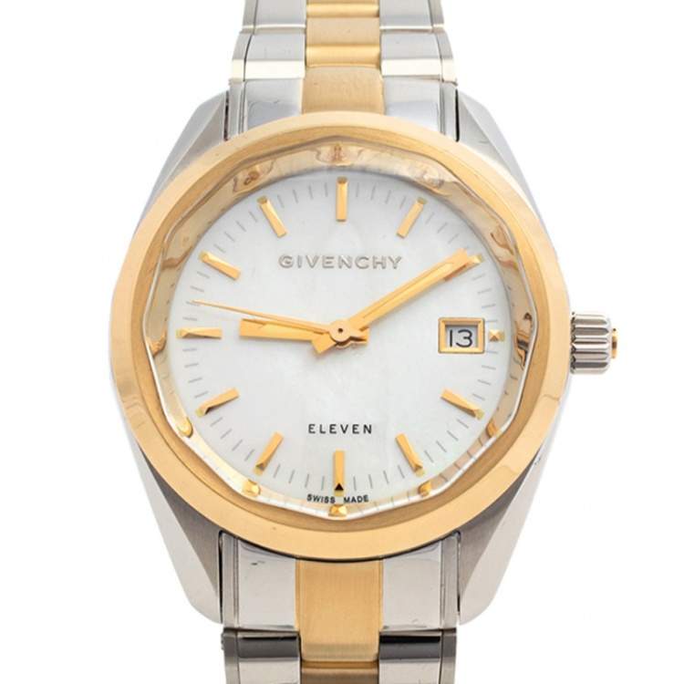 Pre Owned Givenchy Mother Of Pearl Two Tone Stainless Steel Eleven GY100062S09 Women's Wristwatch 35 mm