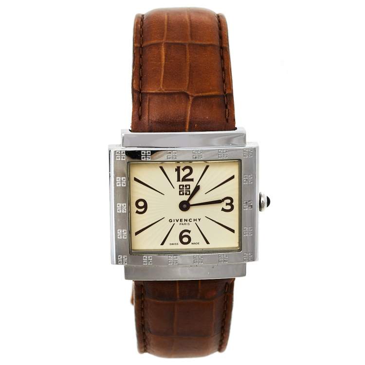 Pre Owned Givenchy Cream Stainless Steel & Leather New Apsaras 1558962 Women's Wristwatch 29 mm