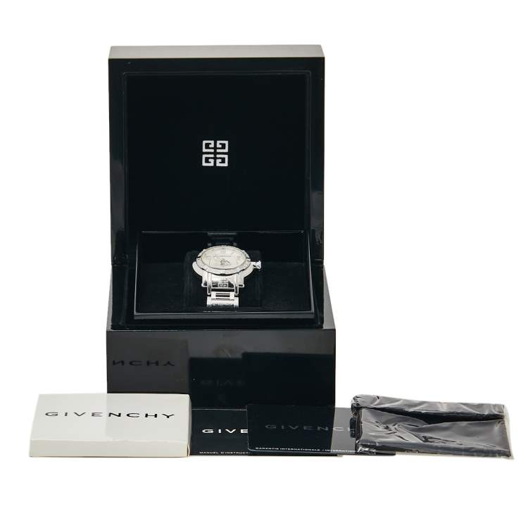 Pre Owned Givenchy Silver Stainless Steel Diamonds GV.5202L Women's Wristwatch 36 mm