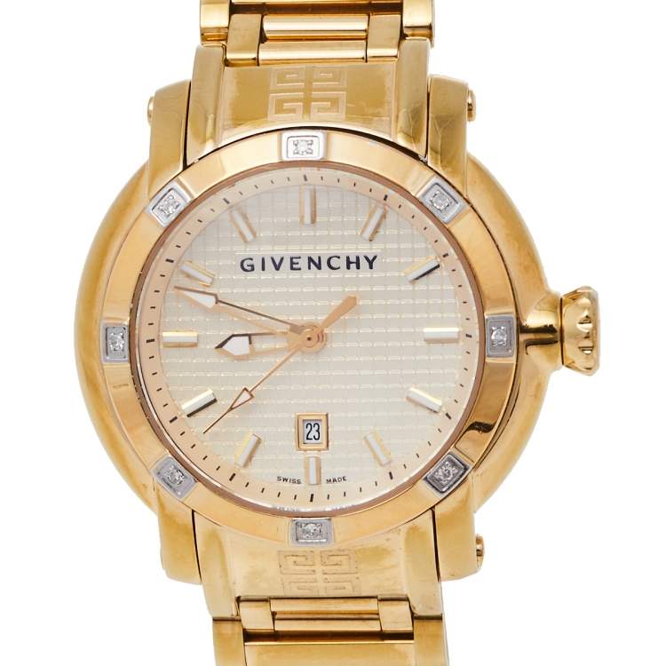 Pre Owned Givenchy Yellow Gold Plated Stainless Steel Diamond GV.5202L Women's Wristwatch 36 mm