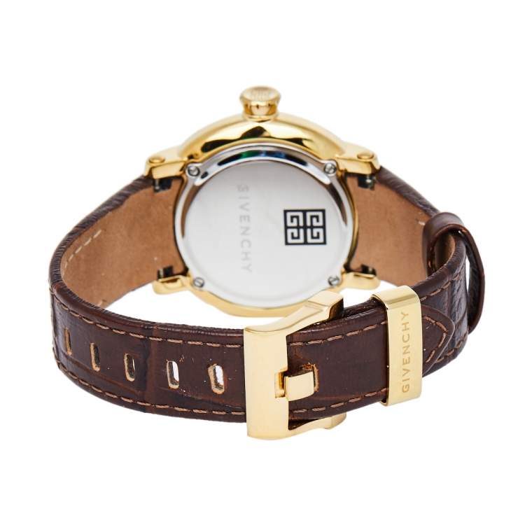 Pre Owned Givenchy Cream Gold Plated Stainless Steel Leather GV.5202L Women's Wristwatch 36 mm