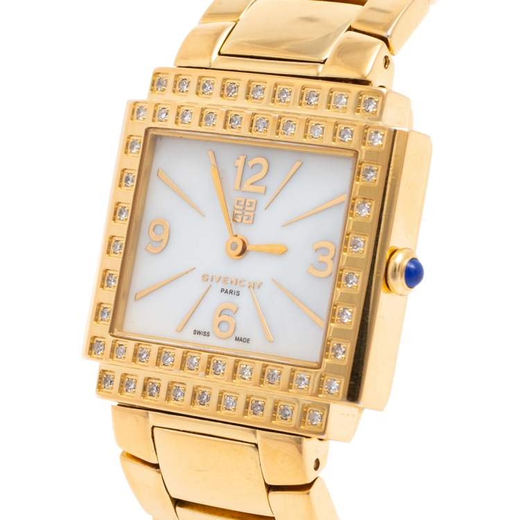 Pre Owned Givenchy MOP Gold Plated Stainless Steel Diamonds New Apsaras 1558962 Women's Wristwatch 29 mm
