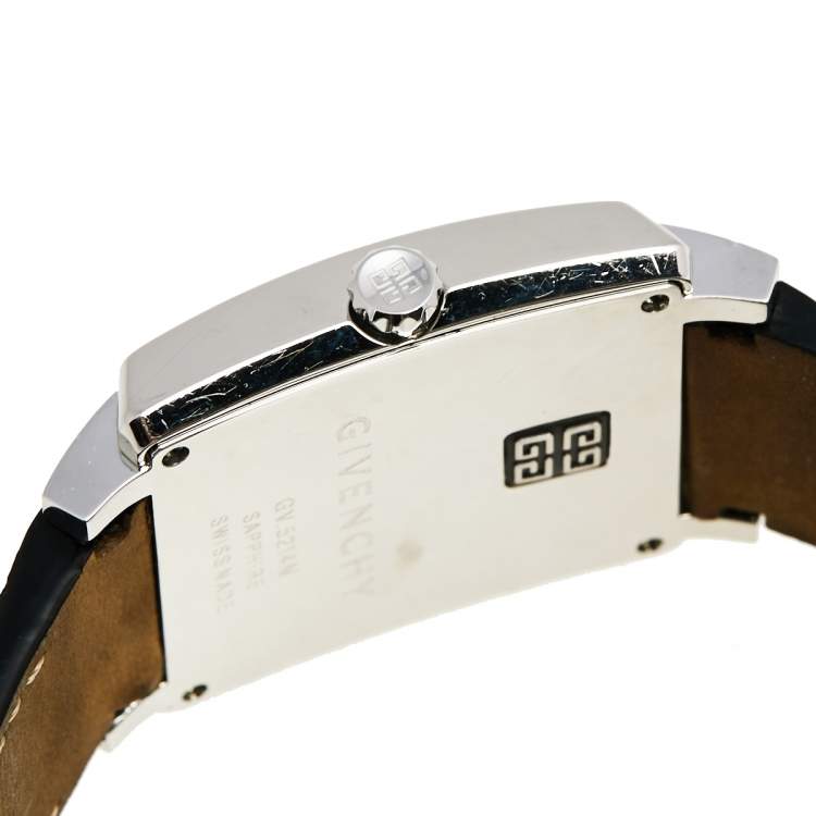 Pre Owned Givenchy Mother of Pearl Stainless Steel Leather Diamonds GV.5214M Women's Wristwatch 38 mm