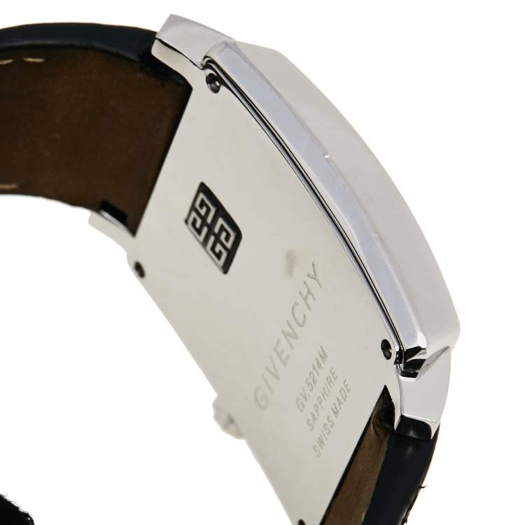 Pre Owned Givenchy Mother of Pearl Stainless Steel Leather Diamonds GV.5214M Women's Wristwatch 38 mm