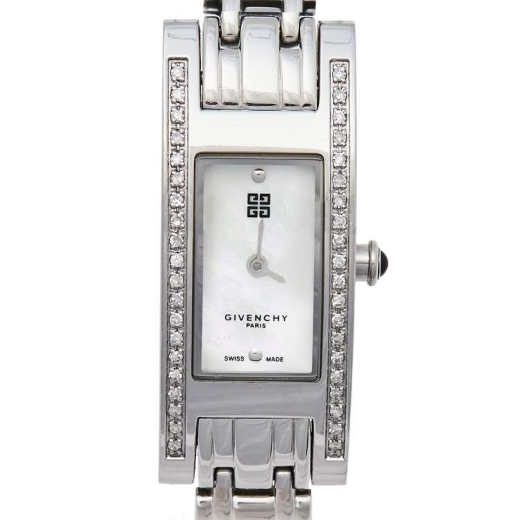 Pre Owned Givenchy Mother of Pearl Stainless Steel Diamond Bambou REG.95562628 Women's Wristwatch 17 mm