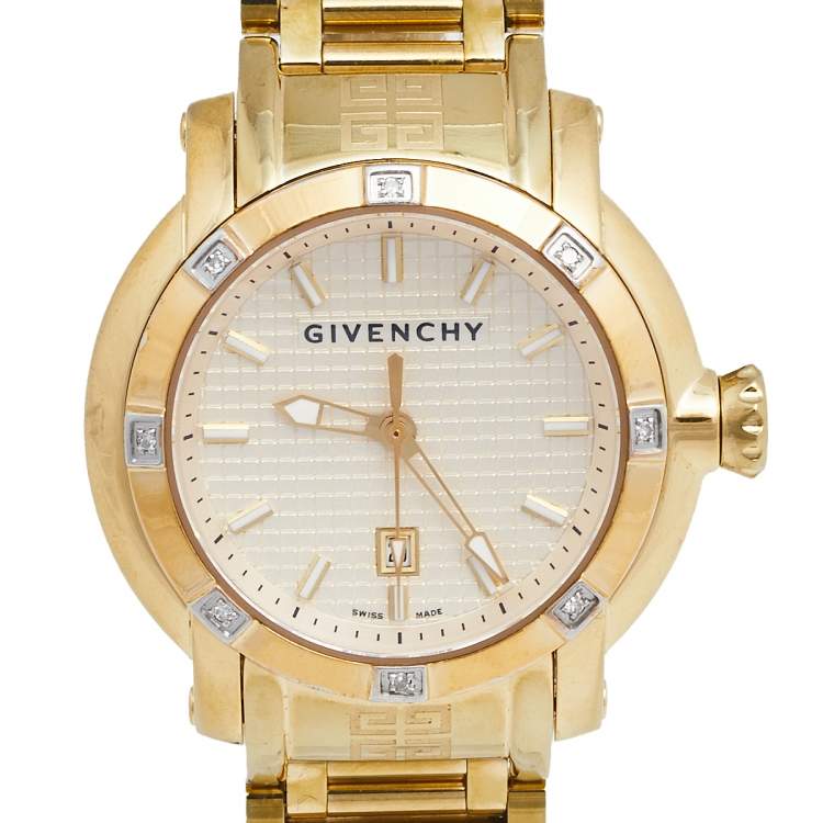 Pre Owned Givenchy Yellow Gold Plated Stainless Steel Diamond GV.5202L Women's Wristwatch 36 mm