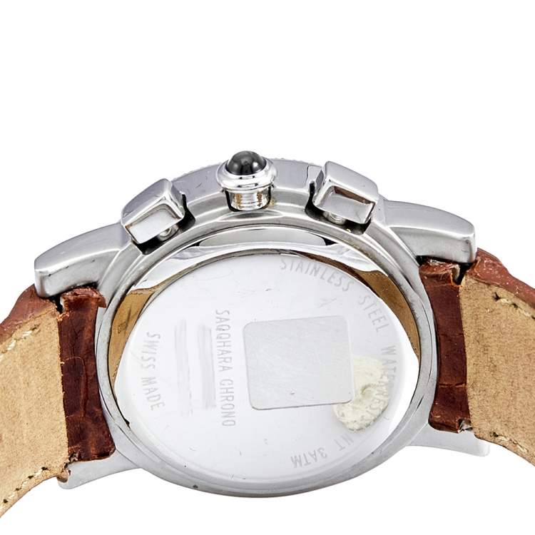 Pre Owned Givenchy Mother of Pearl Stainless Steel Leather Diamond Saqqhara Chrono REG.97678884 Women's Wristwatch 36 mm
