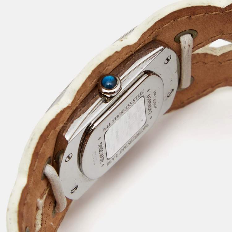 Pre Owned Givenchy White Stainless Steel Leather Expression 2 92438731 Women's Wristwatch 22 mm 