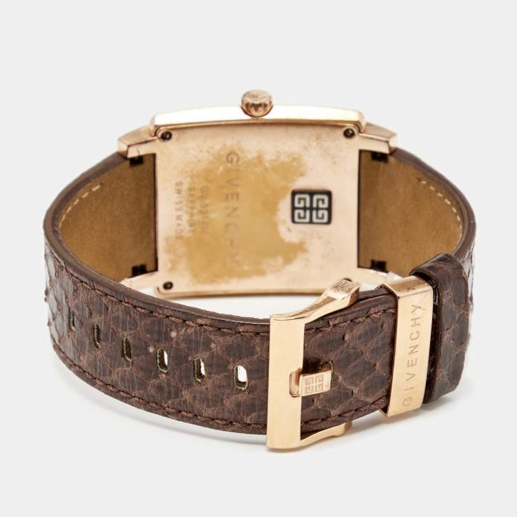 Pre Owned Givenchy Brown Rose Gold Plated Stainless Steel Leather GV.5214M Unisex Wristwatch 38 mm