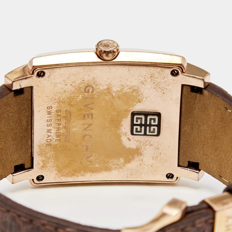 Pre Owned Givenchy Brown Rose Gold Plated Stainless Steel Leather GV.5214M Unisex Wristwatch 38 mm