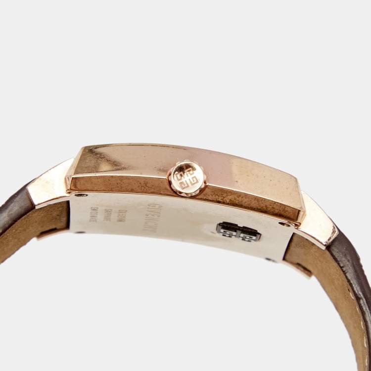 Pre Owned Givenchy Brown Rose Gold Plated Stainless Steel Leather GV.5214M Unisex Wristwatch 38 mm