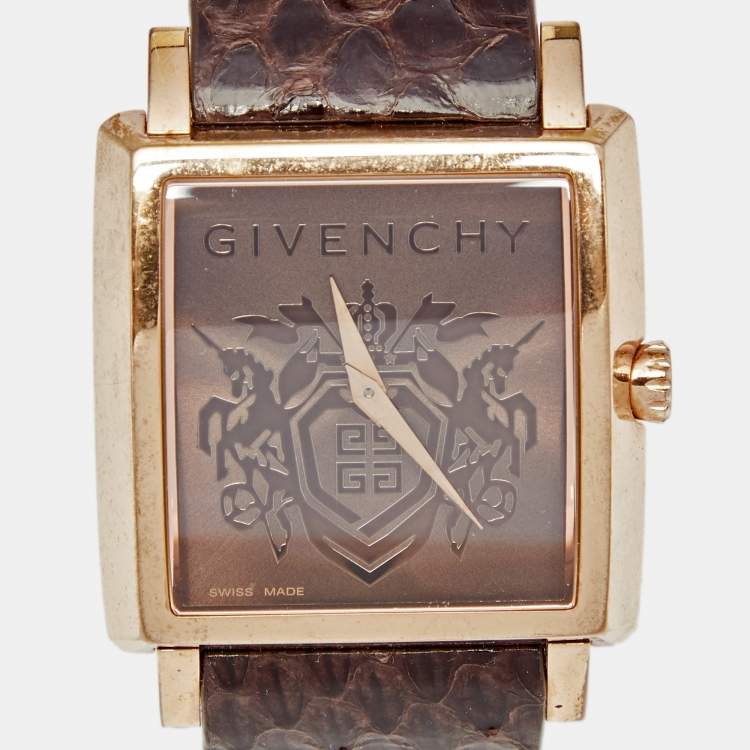 Pre Owned Givenchy Brown Rose Gold Plated Stainless Steel Leather GV.5214M Unisex Wristwatch 38 mm