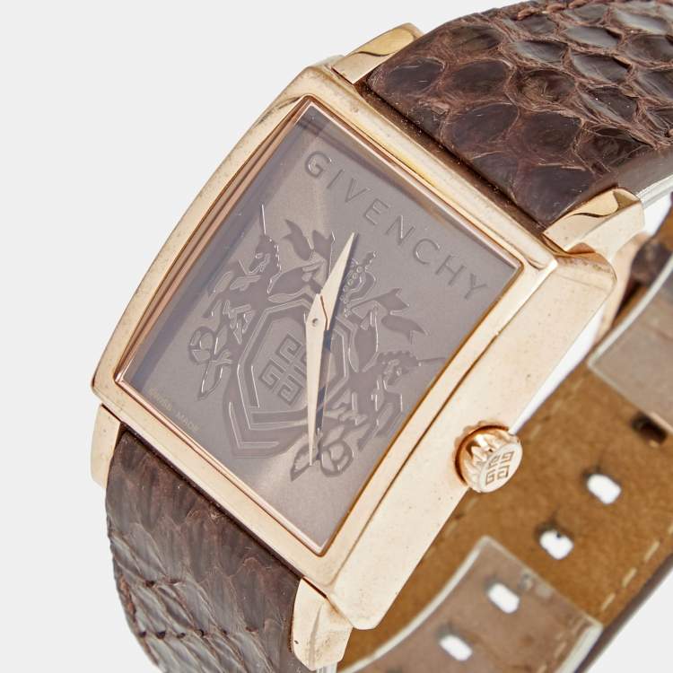 Pre Owned Givenchy Brown Rose Gold Plated Stainless Steel Leather GV.5214M Unisex Wristwatch 38 mm